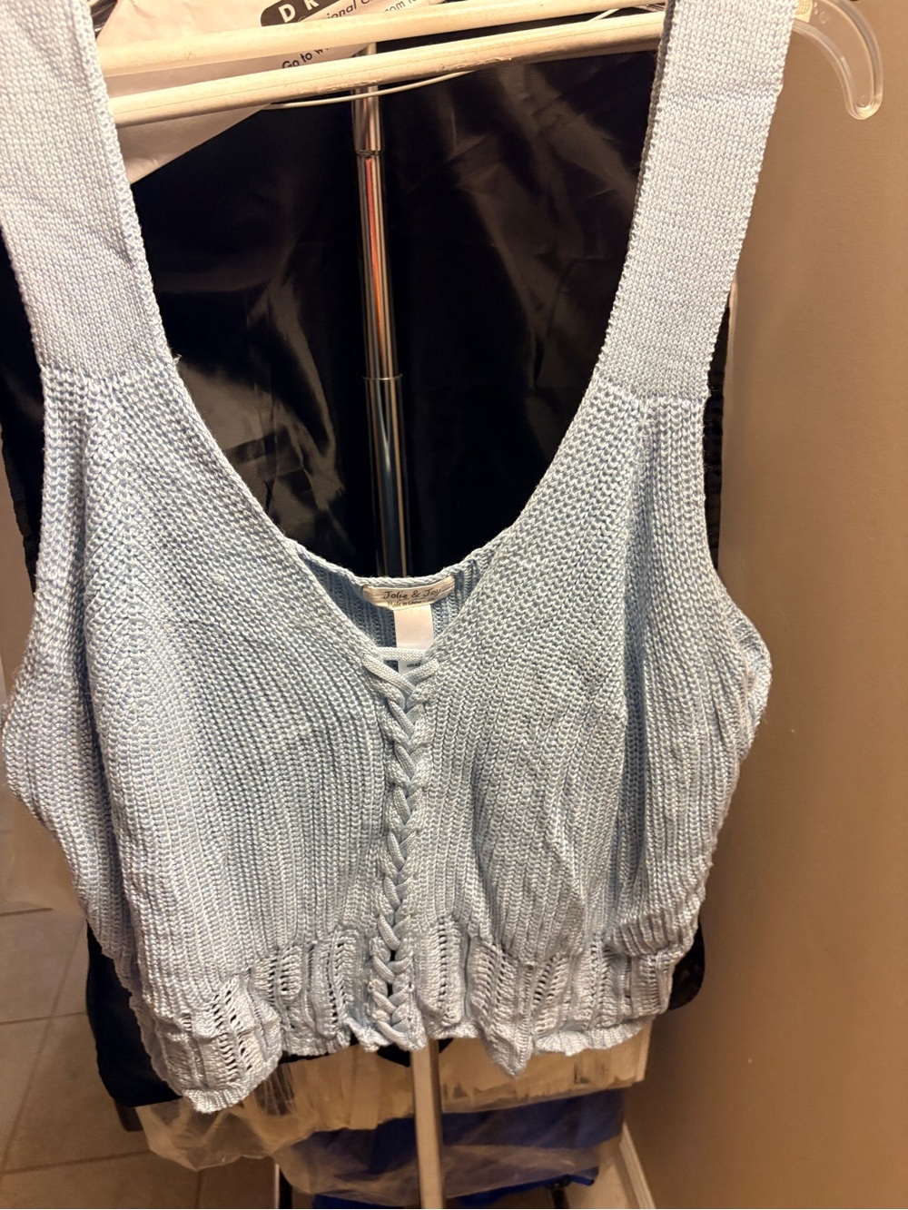 Light Blue Knit Lace-Up Cropped Tank Top - Women